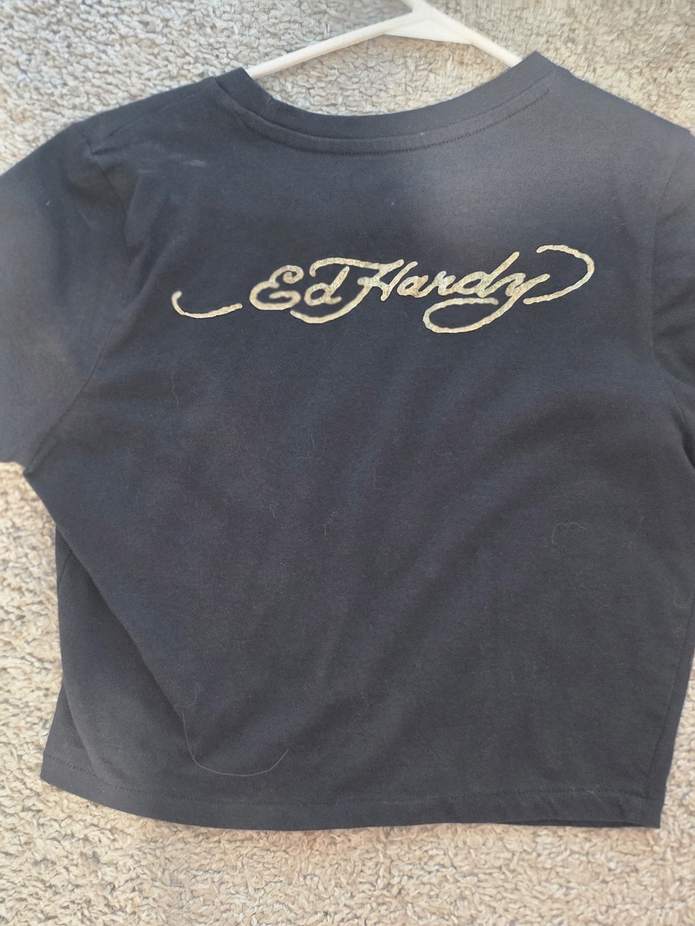 Ed Hardy Black Tee with Gold Logo and Silver Floral Print - Picture 2 of 3